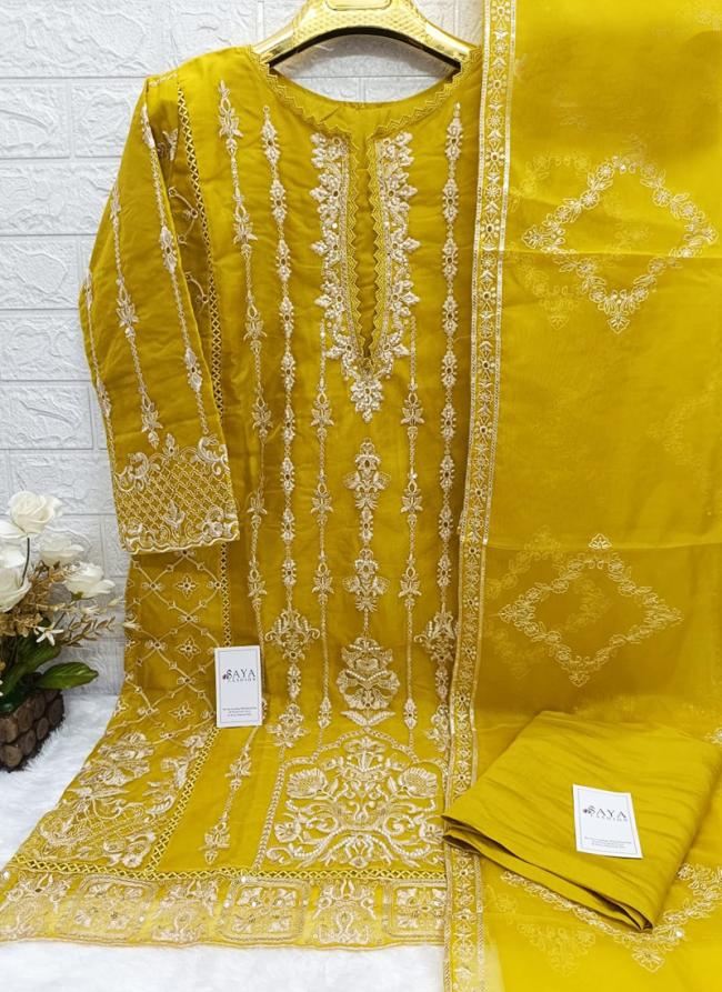 Organza Yellow Wedding Wear Embroidery Work Readymade Pakistani Suit